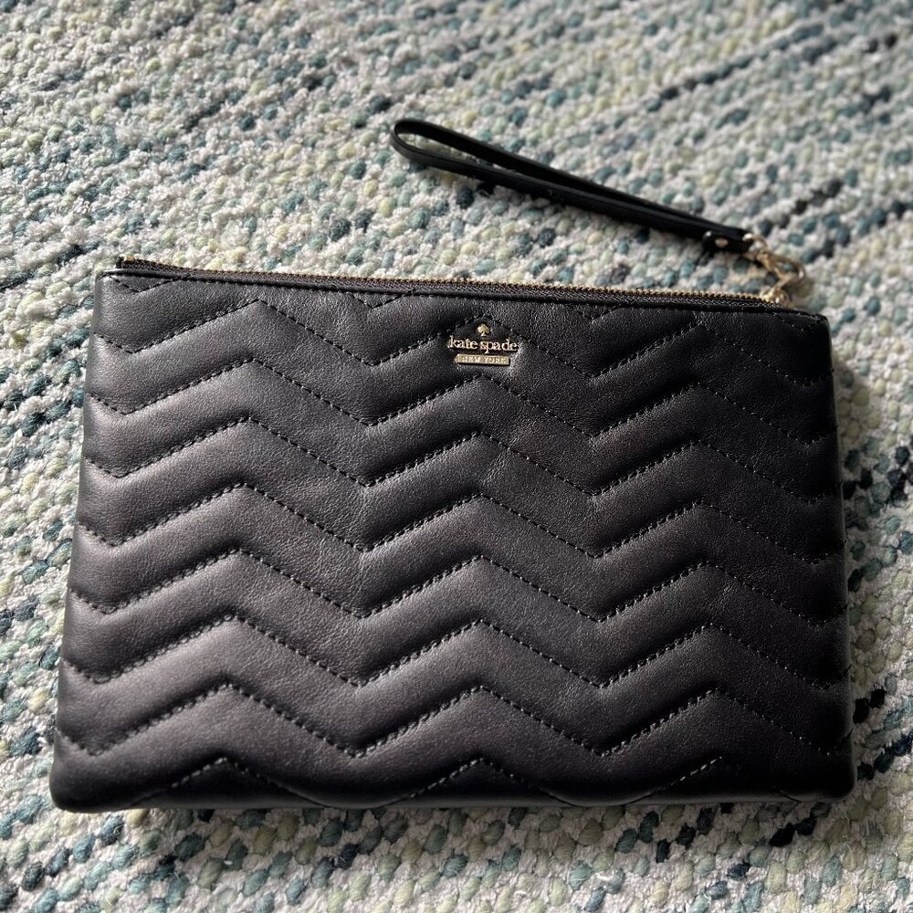 Kate Spade Black Leather Quilted Wristlet